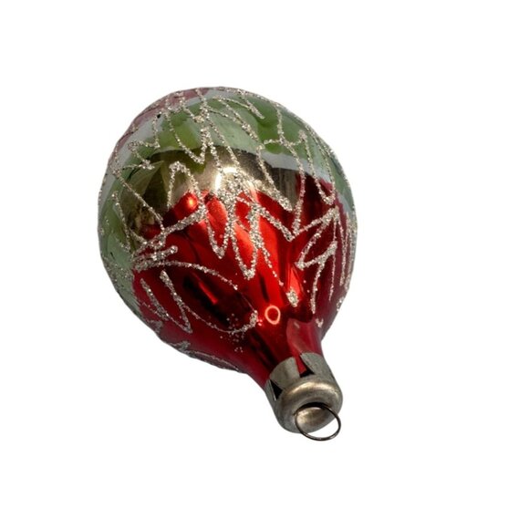 Vintage Teardrop Christmas Ornament 6" Blown Glass Red/Green/Silver Glitter - Picture 5 of 6